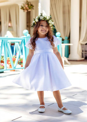 Short Sleeves White Satin Classic Flower Girl Dress